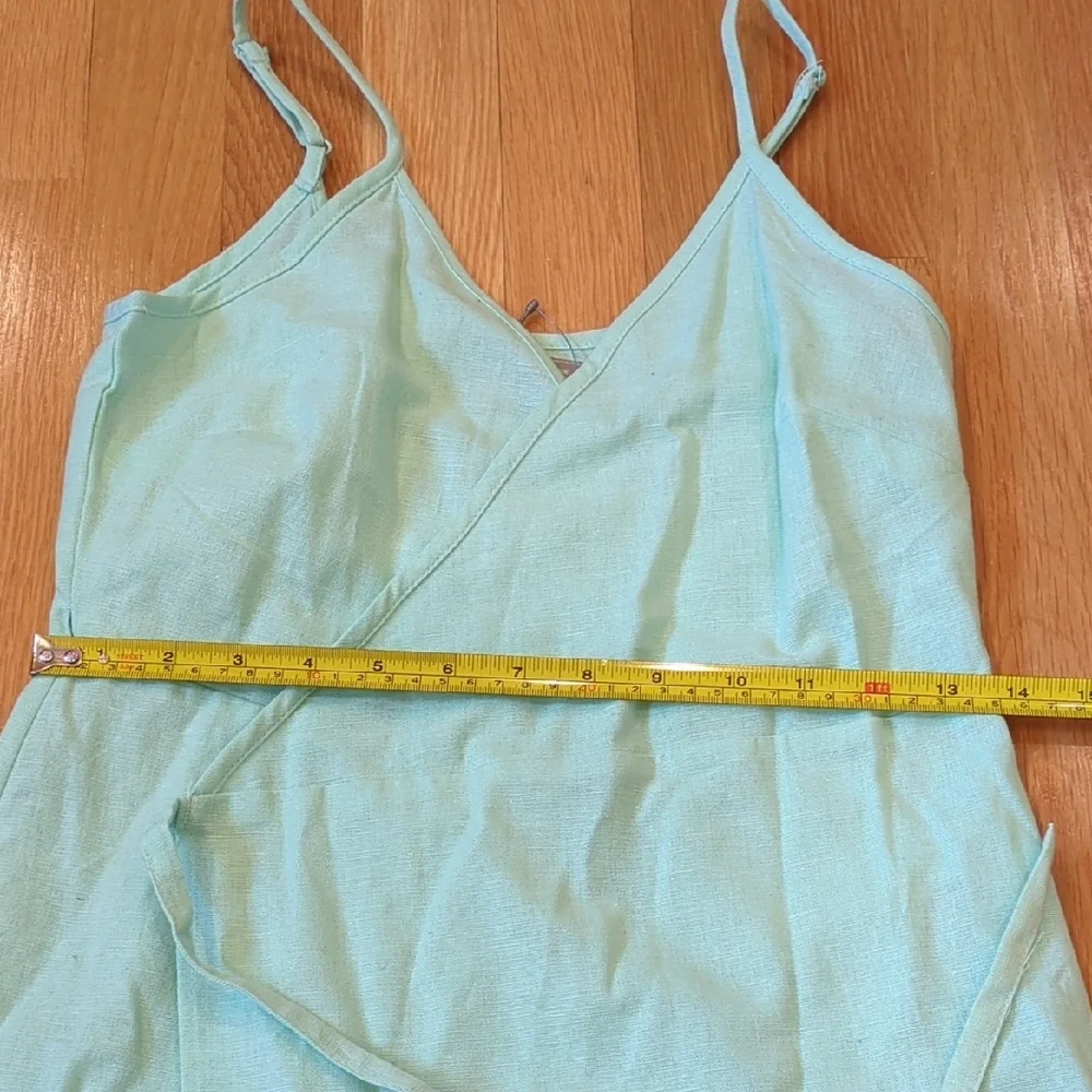 Beach Boho Coastal Cowgirl NWT ASOS Mint Green Wrap Mini Dress Cotton Linen US 4 - Picture 8 of 9